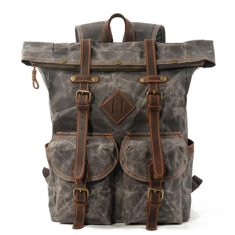 

Luxury Vintage Canvas Backpacks For Men Large Capacity Travel Waterproof Rucksacks Europe Style Leather Laptop Daypacks 15"