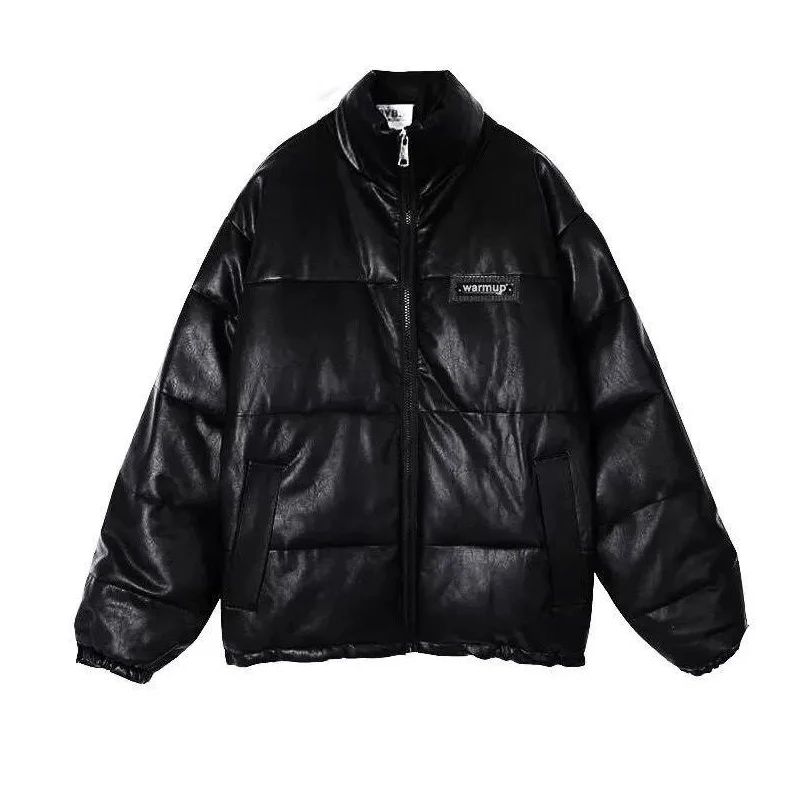 

Winter Women Jacket 2021 Female Thick Warm Short Parkas Fashion Padded PU Leather Coats Women Elegant Zipper Cotton Jackets Top