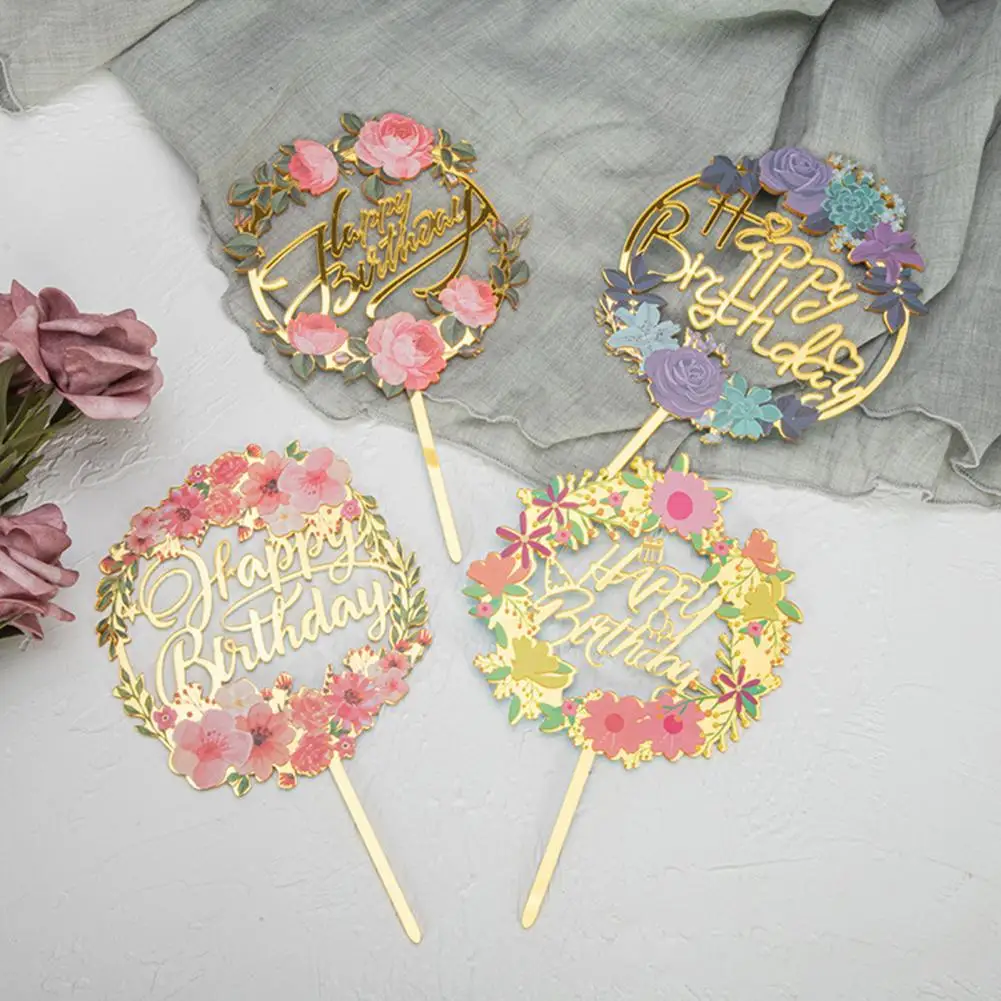 

Cake Topper Flower Print Baking Tools Acrylic Baby Shower Cupcake Picks for Birthday