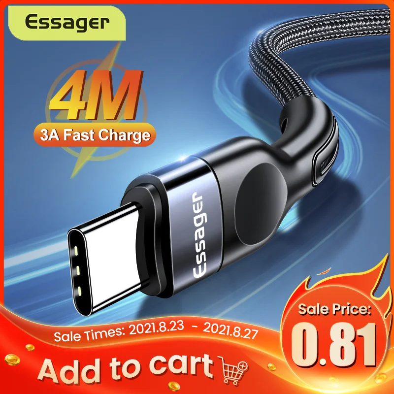 Кабель зарядный Essager USB Type C для Samsung Xiaomi mi 3A 3 м|Кабели мобильных телефонов| |