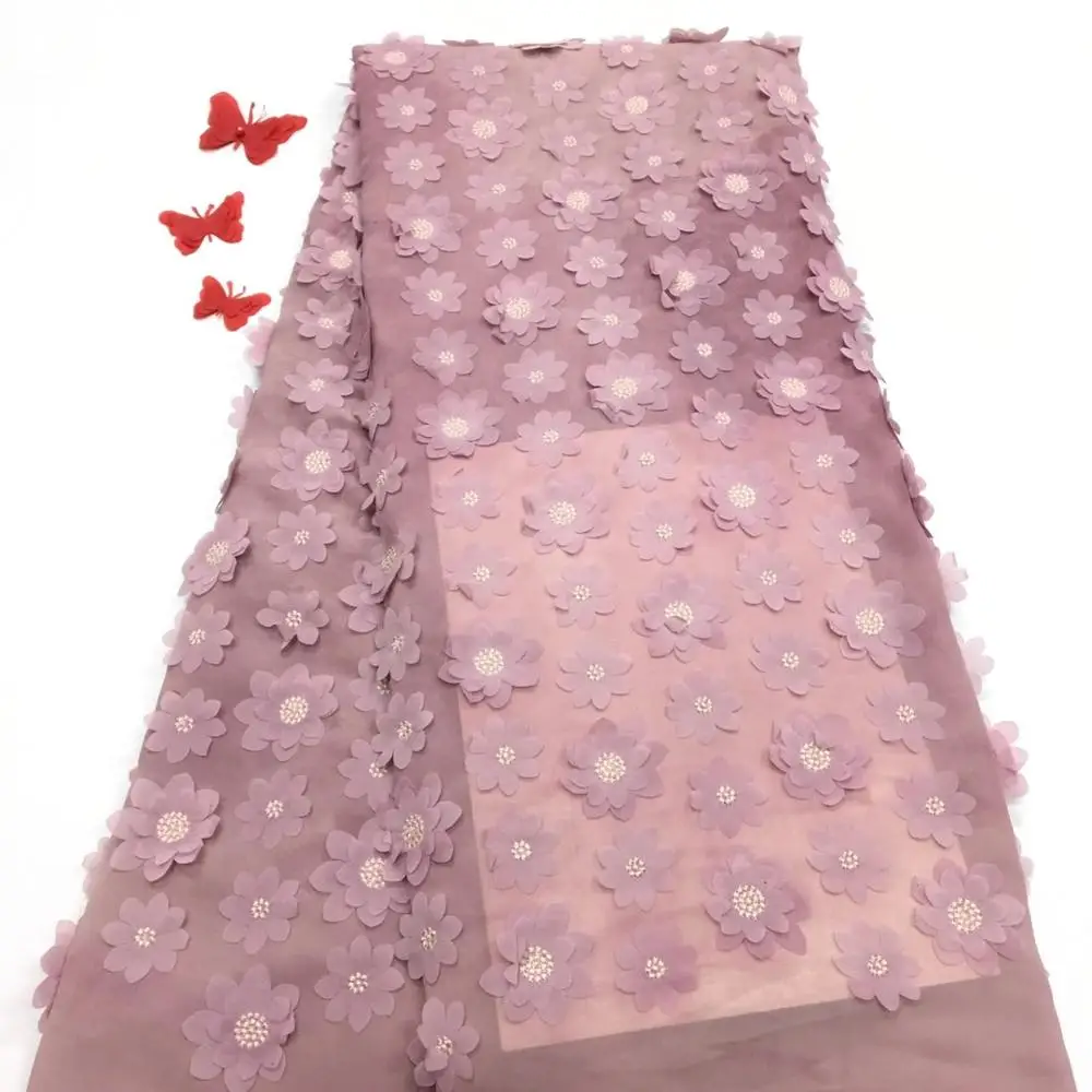 

Madison High Quality African Lace Fabric Soft French Net Embroidery 3D Flower Tulle Lace Fabric For Nigerian Party Dress