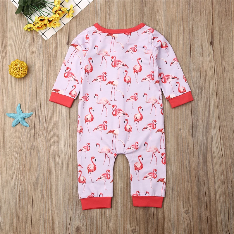 Милый хлопковый комбинезон фламинго для маленьких мальчиков и девочек от 0 до 24