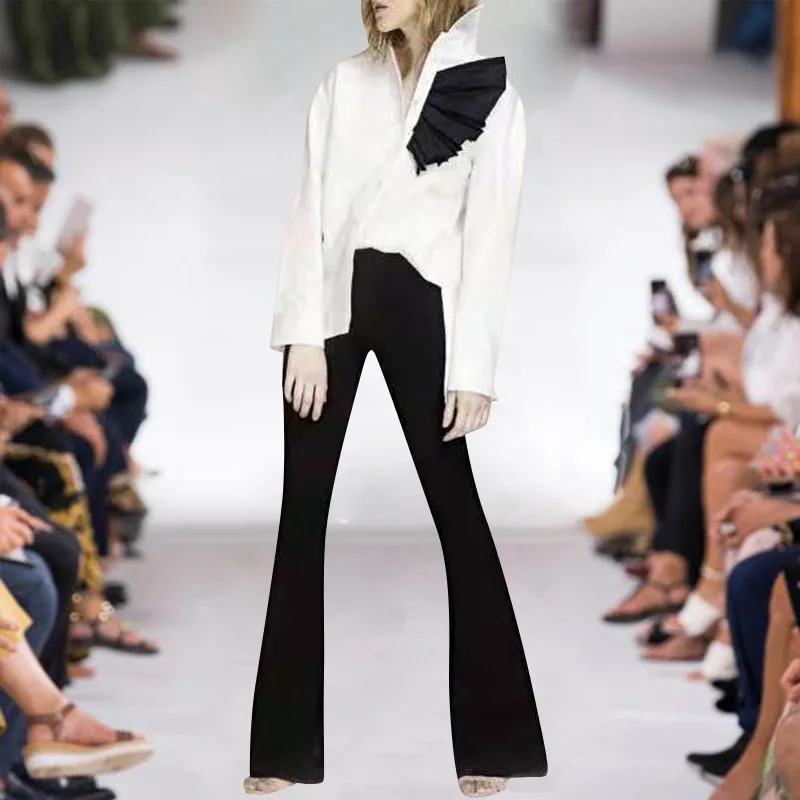 Европейская станция 2019 Осень Новый женский лацкан с длинным рукавом черная