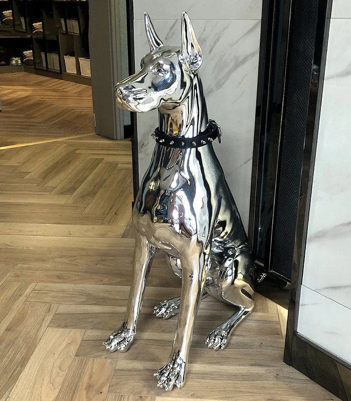 

Luxury Plating Doberman Living Room Lucky Animal Large Floor Decoration Sculpture Sales Office Exhibition Hall Hotel Entrance