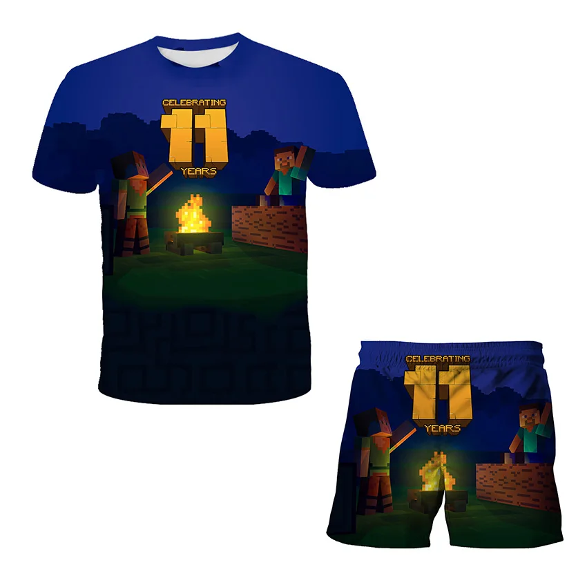 

2021 summer children's suit, my world, two-piece 3D suit for boys and girls, animation cartoon suit