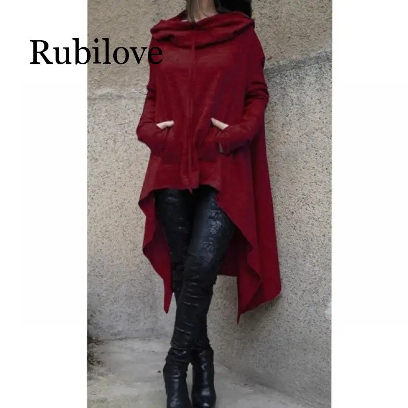 

Women Autumn 2020 New Fashion Long Asymmetric Casual Hoodie Solid Multi Color Long Sleeve Drawstring Hooded Plus Size