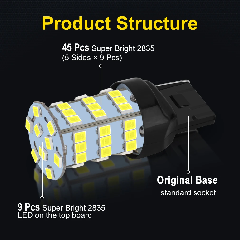 2 шт. супер яркий светодиод T20 7440 7443 W21W WY21W чипы 54SMD 2835 T25 3157 автомобильная резервная