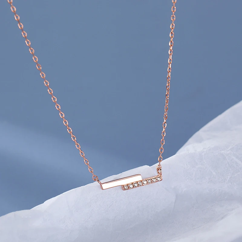 NEW 925 Sterling Silver Exquisite Zircon Geometry Necklace Female Simple Collar Clavicle Chain Gift For Girls Jewelry | Украшения и