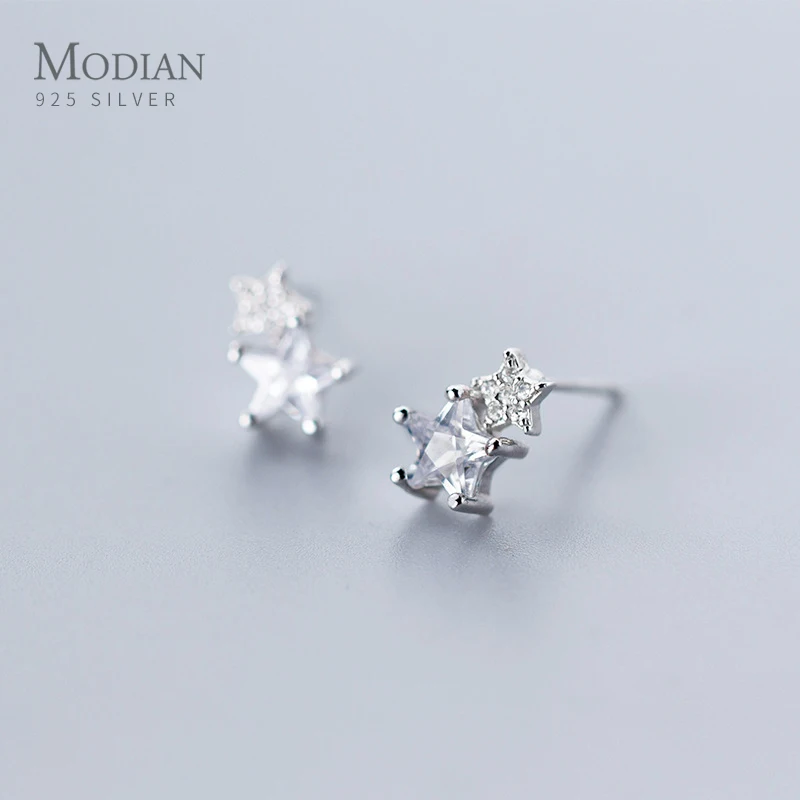 

MODIAN Classic Sparkling AAA Zircon Double Layer Stars Stud Earring for Women 925 Sterling Silver Fashion Ear Pin Fine Jewelry