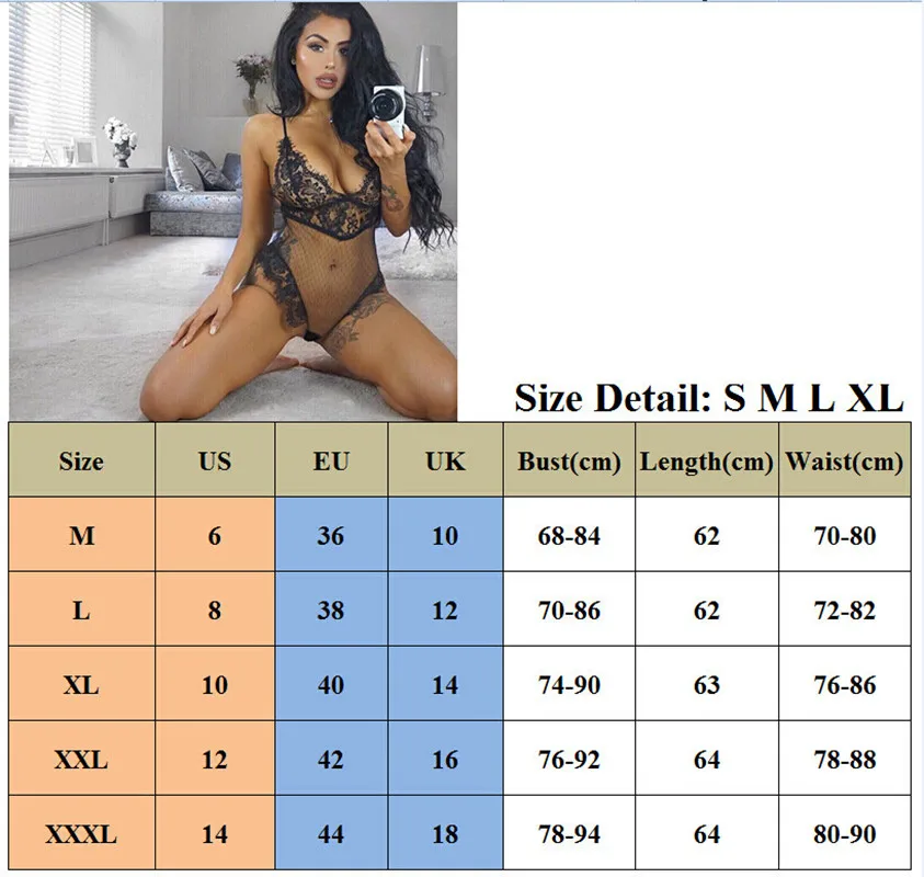 

New Arrival Women Sexy Lace Mesh Sheer See Through High Waist Deep V Neck Bavkless Black Babydoll Sleepwear G-string