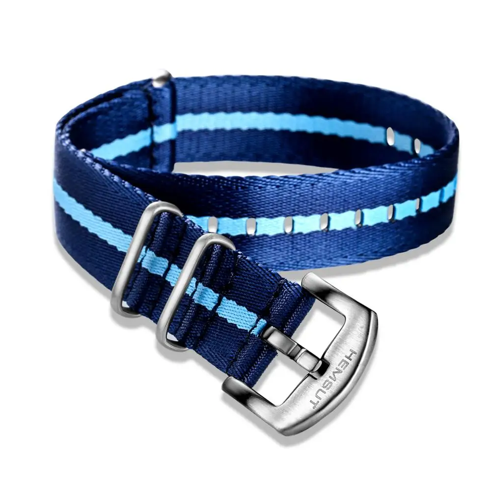 Nato Watch Band Nylon Blue One Piece Replace Seatbelt Movement Watch Straps For Men Or Women 18mm 20mm 22mm 24mm