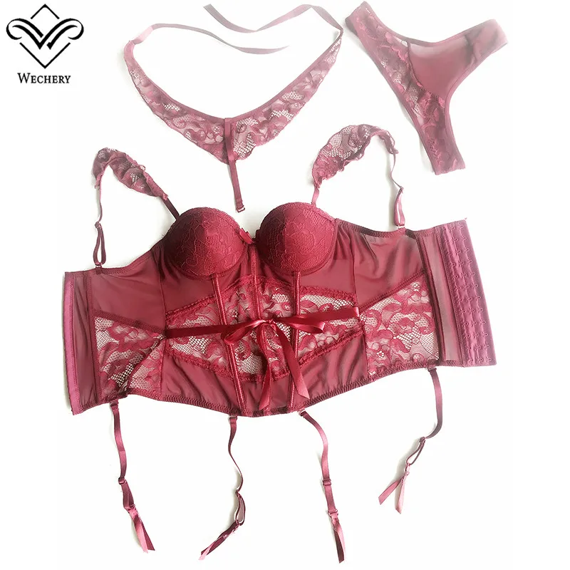 Женский красный корсет Wechery сексуальный кружевной сетчатый топы пуш-ап Черные