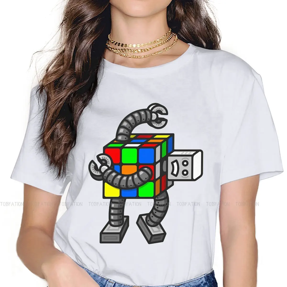 

Robot TShirt For Girls Cube 3D Puzzle Tees Fashion Female T Shirt Basic Summer Loose