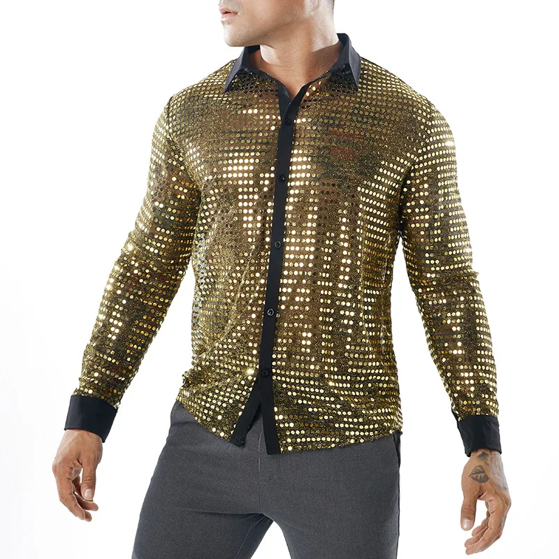 Рубашка мужская прозрачная повседневная приталенная блуза в стиле хип хоп с