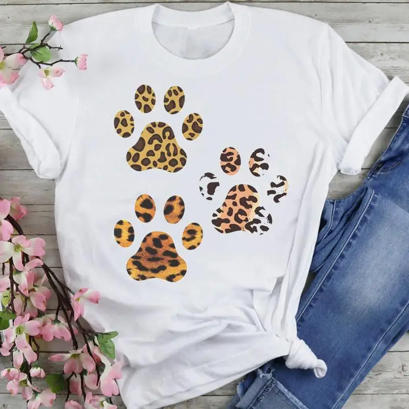

Women Sweet 90s Dog Paw Lovely New Trend Cartoon Summer Fashion Lovely Clothes Print Short Sleeve Tops Tees Tshirt T-Shirt