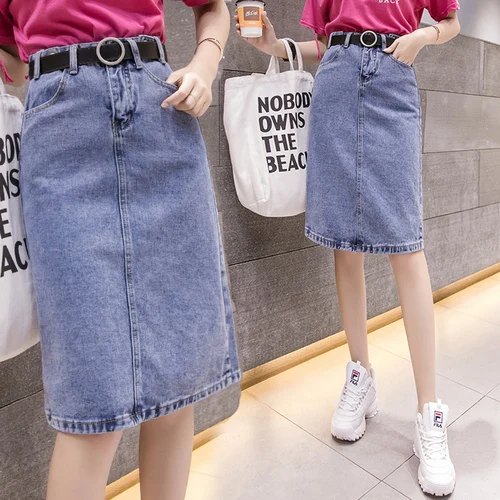 TingYiLi джинсовая юбка Женская корейский стиль Высокая талия карандаш черная