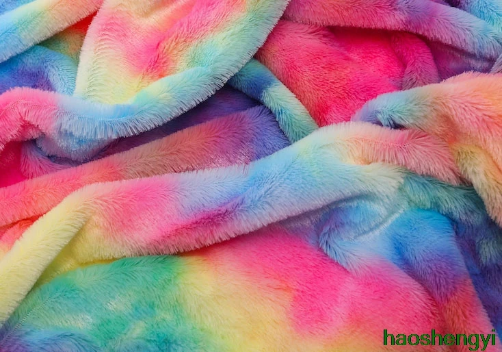 Имитация кроличьего меха Печать Красочная ПВХ бархатная Радужная ткань супер