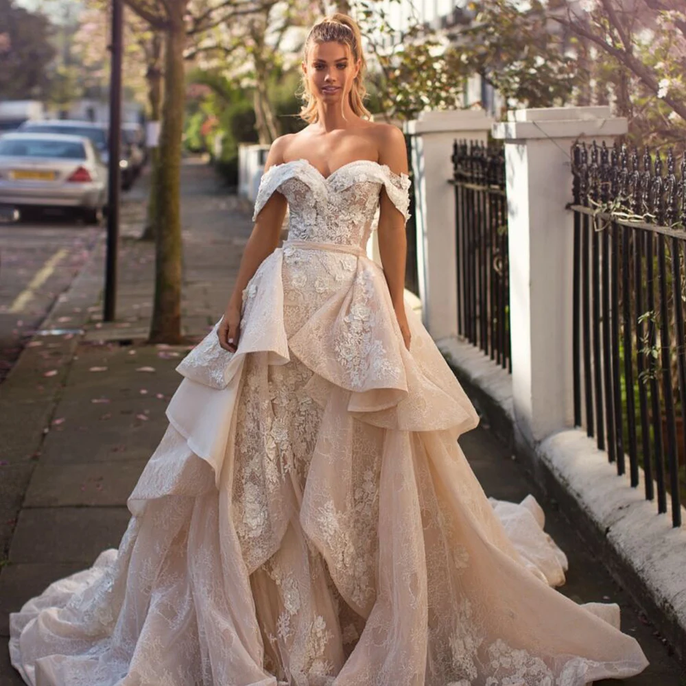 

Robe de Mariee Off Shoulder mermaid Wedding Dress with Detachable Train Sweetheart Princess Vestido de Novia Bridal Gown