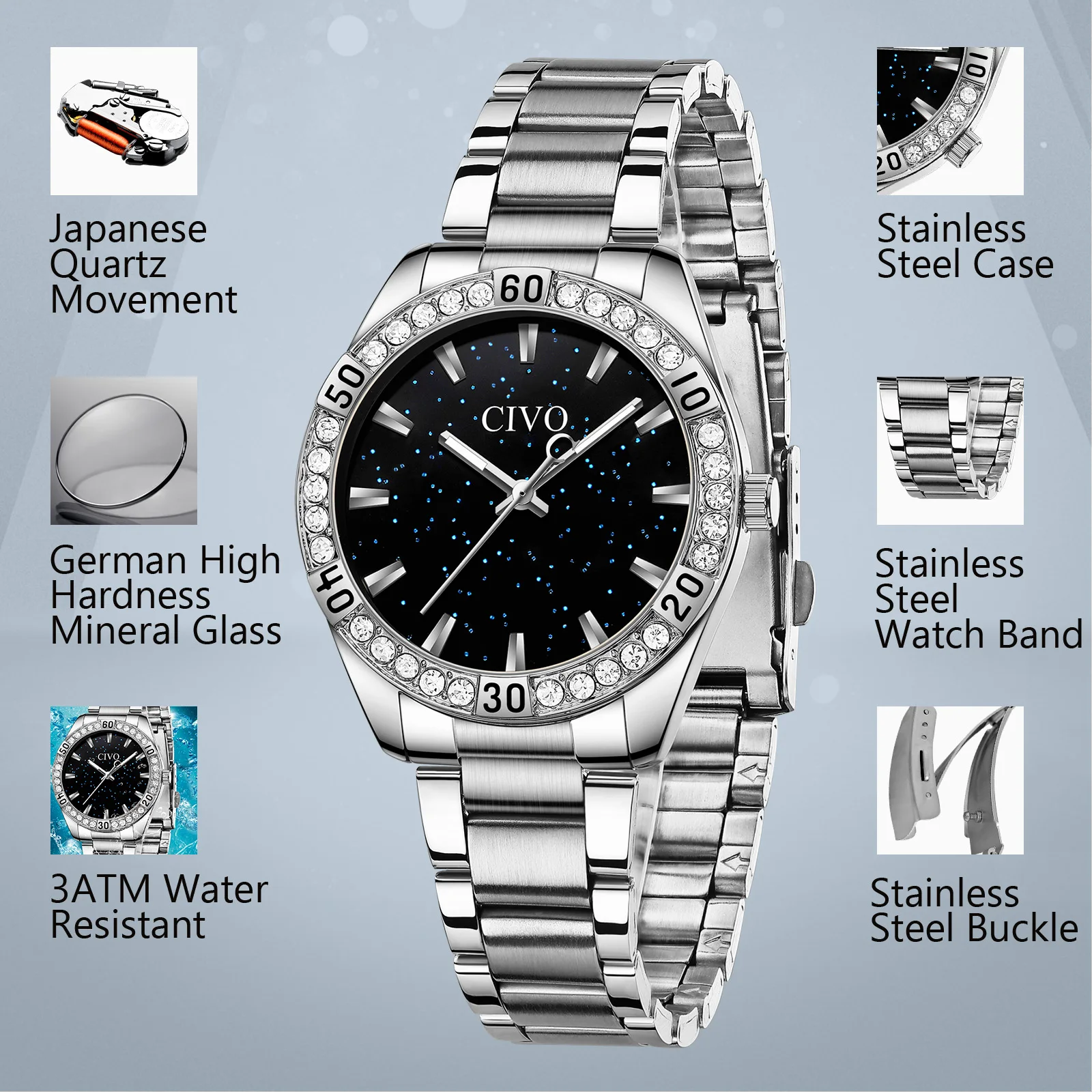 Оптовая продажа цена чиво серебряные женские часы из нержавеющей стали