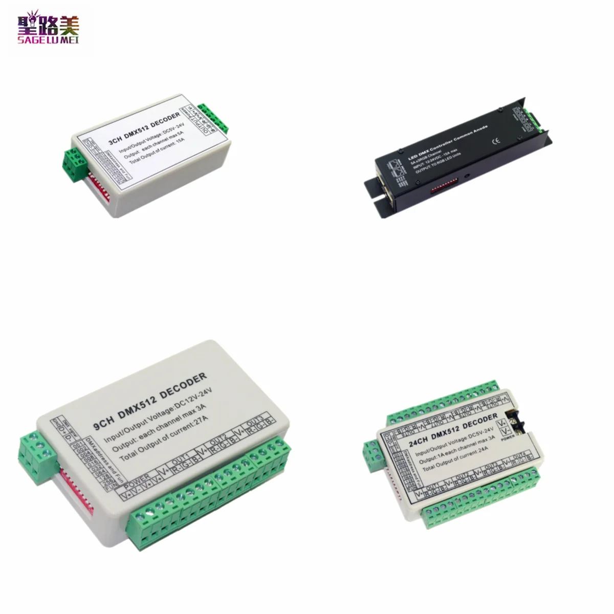 DC12V 24V 3CH 9CH 24CH канал DMX512 декодер DMX светодиодный контроллер Диммер 3Р терминал для
