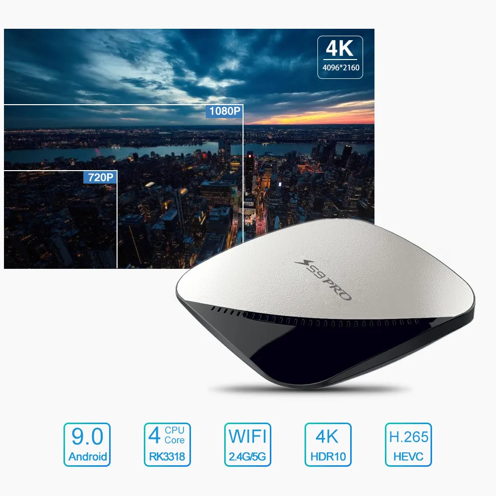 Android tv Box S9 Pro RK3318 4k H.265 HD двойной WiFi Интернет Умный Google голосовой помощник Android 9,0 телеприставка