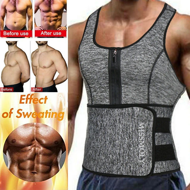 

Men Waist Trainer Body Shaper Fat Burning Zipper Vest Weight Loss Neoprene Sauna Sweat Workout Vest Tank Top Faja Shapewear