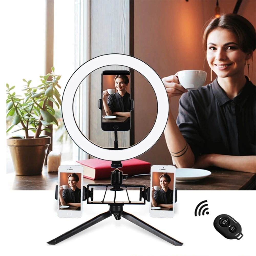 Профессиональный живой СТРИМ селфи кольцевой светильник с 3 держателями для