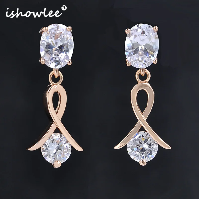 Корейские милые висячие серьги из розового золота с 585 камнями и фианитом
