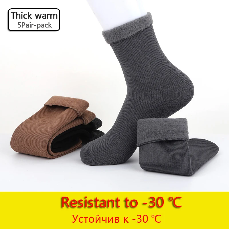 5 Pairs Mens Fuzzy Socks Winter Slipper Thick Socks For Men Cold Weather Warm Socks For Extreme Temperatures Snow Sock