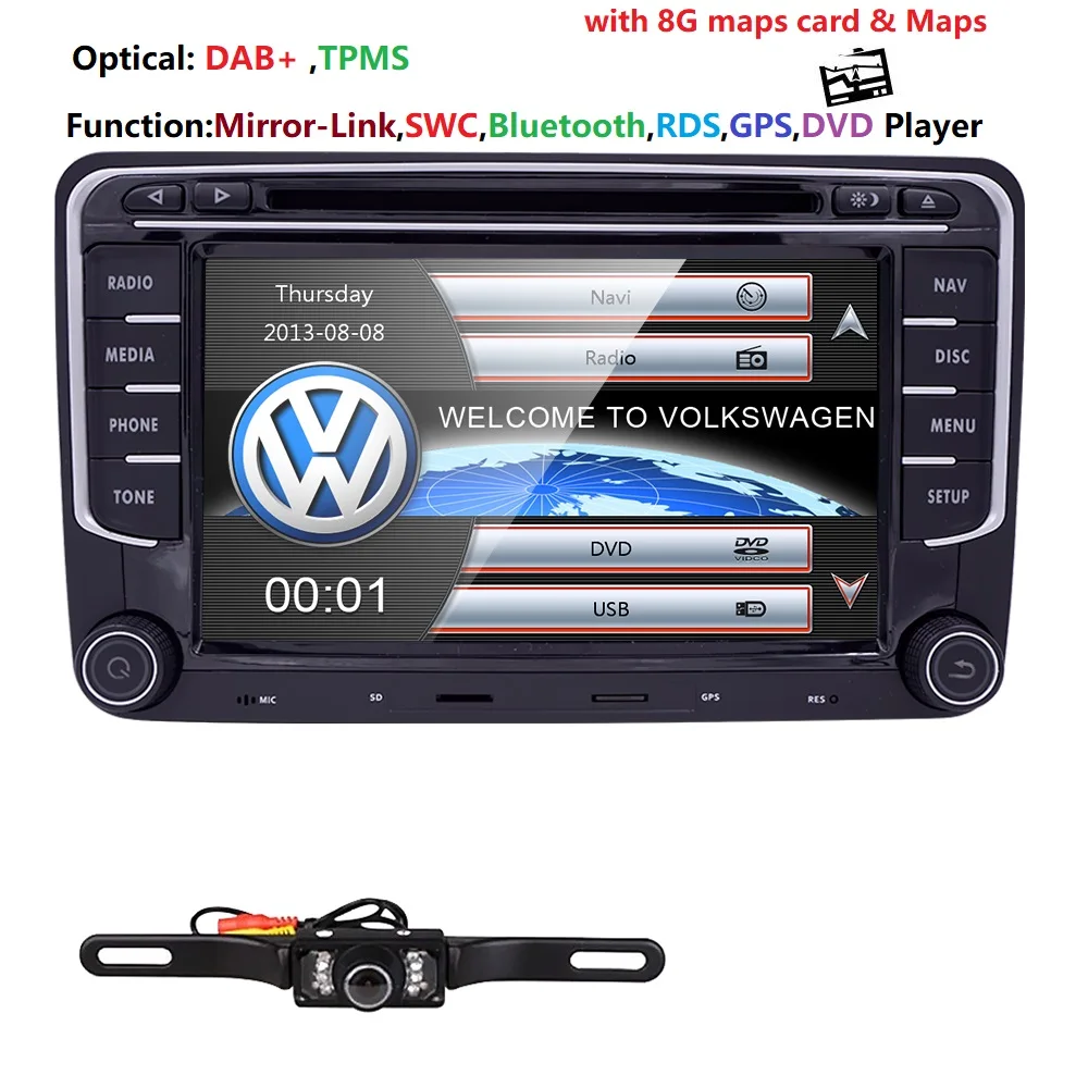 Camera1 7 ''2 din Автомобильный Радио мультимедийный плеер gps для Volkswagen VW golf passat b6 Touran polo sedan Tiguan jetta DVD USB RDS DAB+ карты - Цвет: Camera1
