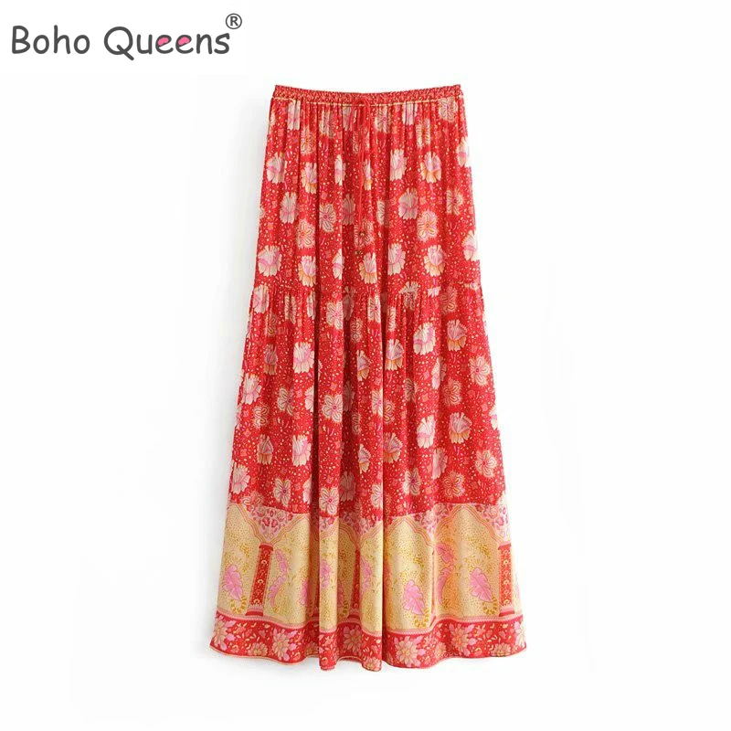 Boho Queens хиппи Для женщин красный цветочный принт пляжная Богемская юбка с