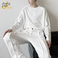 men casual sets pure white loose autumn spring long sleeve mens pullover hoodies pants two piece tracksuit male set