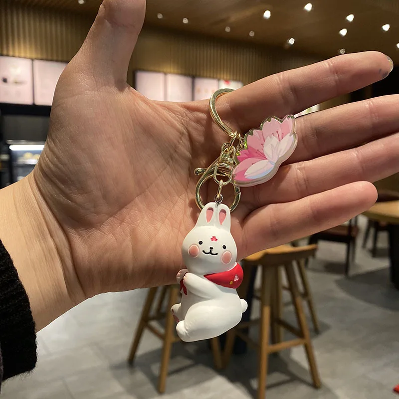 

Creative Girl Student Backpack Key Chains Fashion Couple Cartoon Animal Keyring Cherry Bunny Lovely Men And Women Gift Keychain