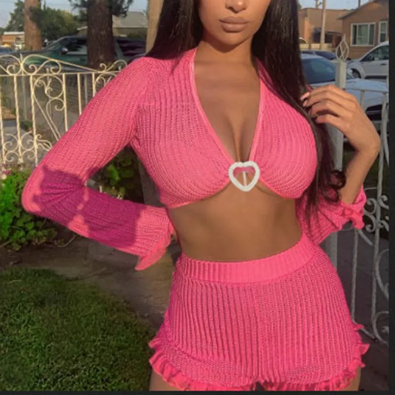 Женский комплект из 2 предметов наряды однотонный сексуальный с длинным рукавом