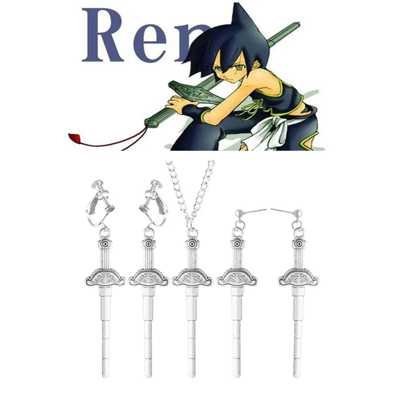 

Wholesale Japanese Anime Shaman King Earring Accessories Tao Ren Silver Sword Alloy Pendant Ear Drop for Men Women Cosplay