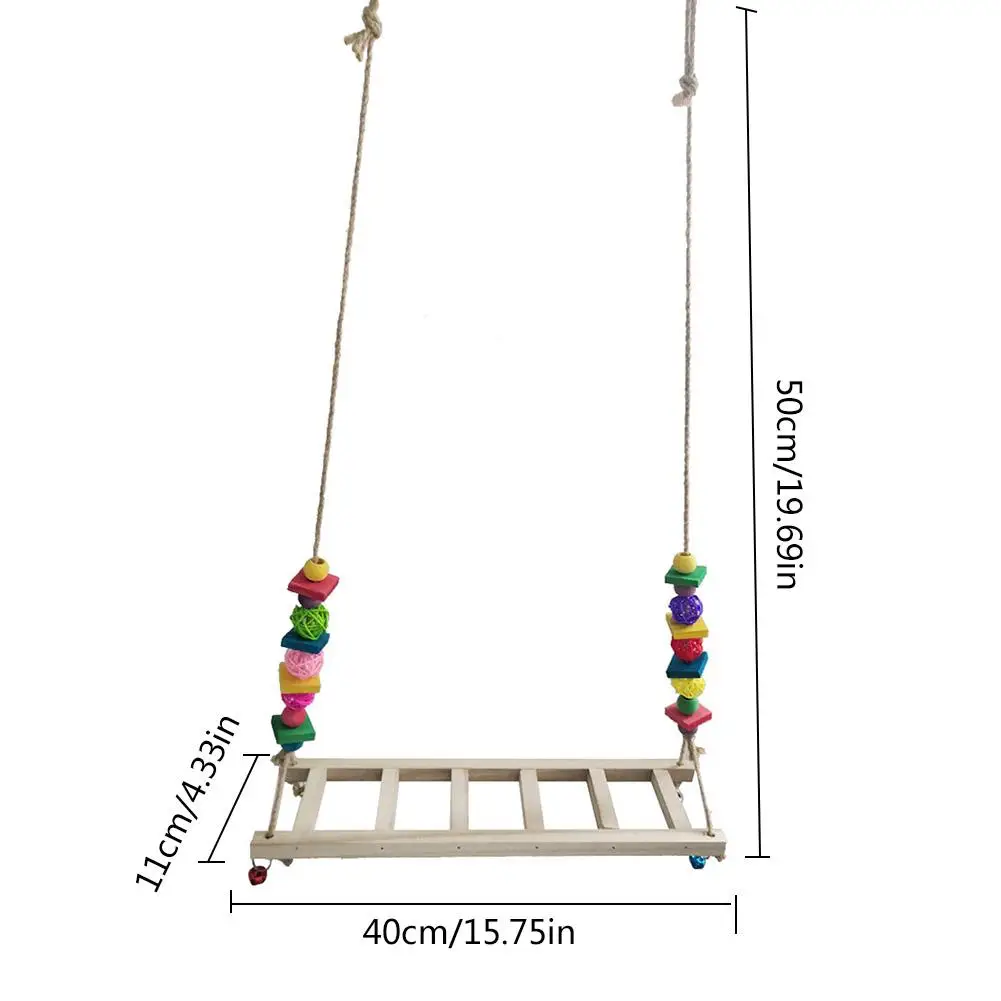 

Chicken Swing Toy Wooden Colorful Chicken Perch Chewing Toy With Bells For Bird Parrot Pet Trainning Hanging Toy Bird Accessory