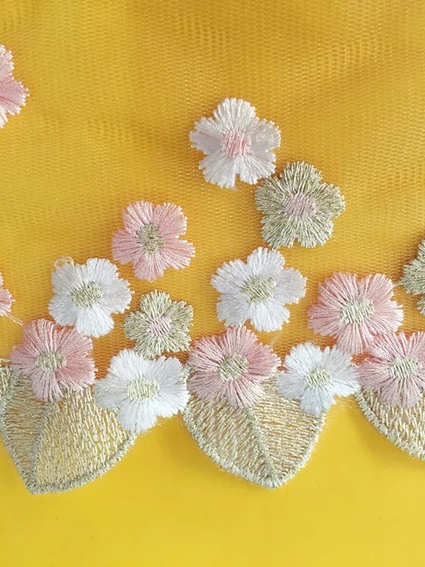 1 ярд розовое цветочное Золотое кружево свадебное кружевное украшение вышивка