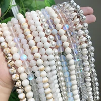 natural white crystal howlite pearls jades opal stone round loose spacer beads for jewelry making diy handmade bracelet 15inch
