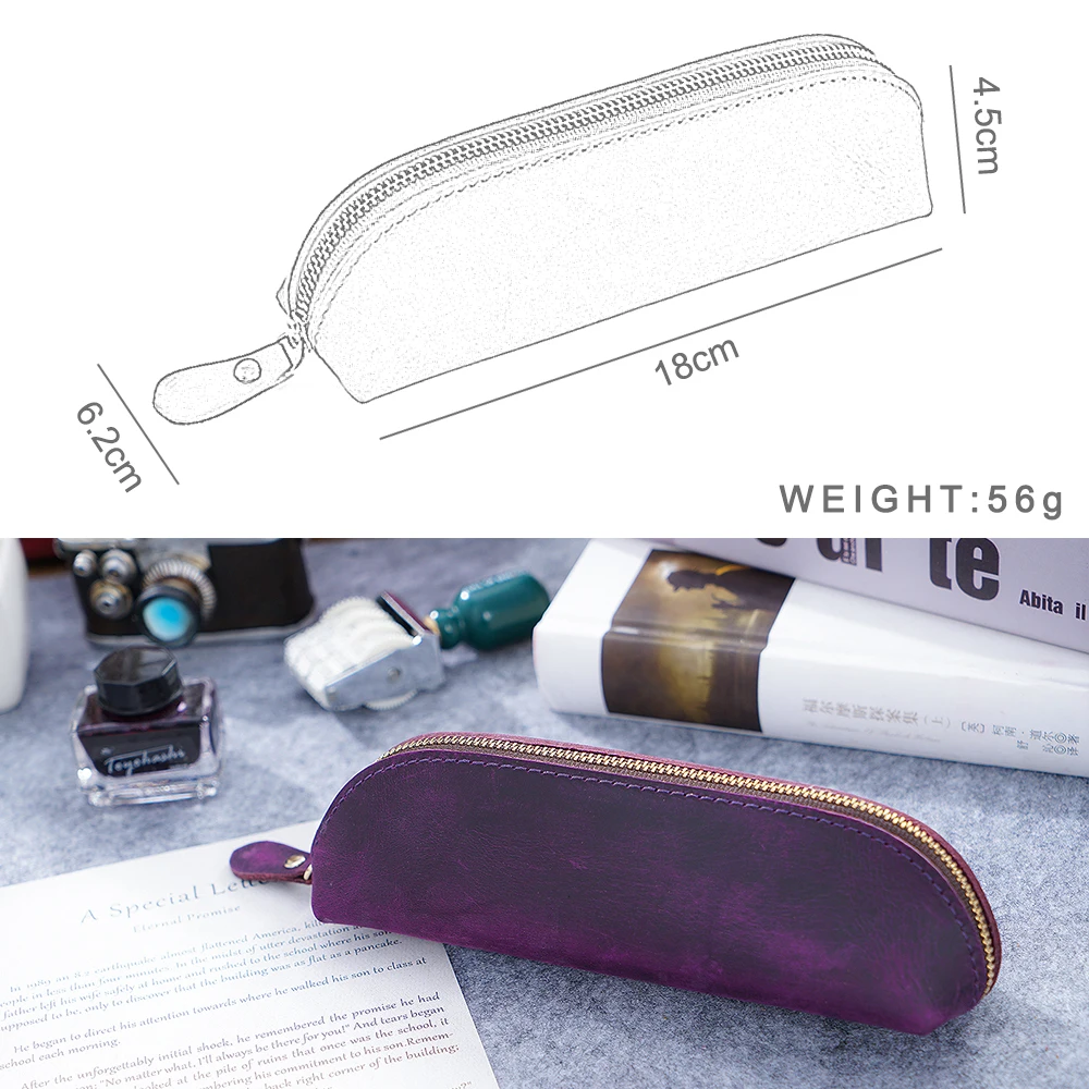 Moterm Handmade Genuine Leather Zipper Pen Pencil Bag Vintage Retro Style Creative School Stationary Accessories Free shipping|pencil bag|pen