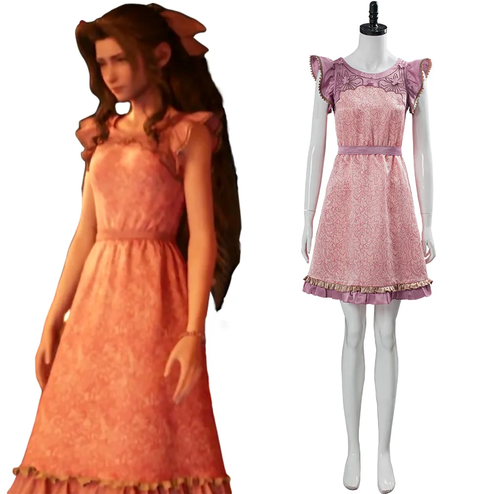 

Final Fantasy VII Remake Aerith Wall Market Cosplay Costume Women the Honeybee Inn Pink Short Dress Outfit Halloween Costume