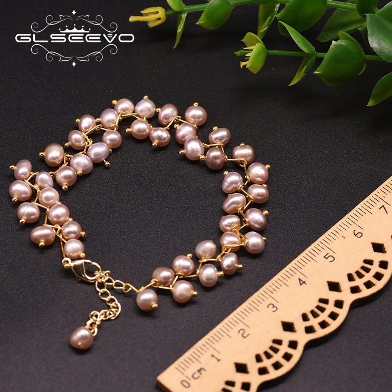 

GLSEEVO Handmade Natural Freshwater Purple Pearl Bracelet Women's Wedding Couple Style Adjustable Exquisite Jewelry GB0193A