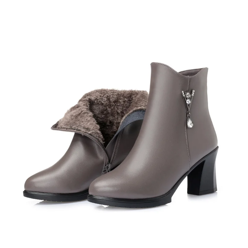 

Winter Boots Wool Warm Genuine Leather Fur Warm Zipper Shoes Ankle Boots Platform for Women Plush Fashion Women Snow Boots