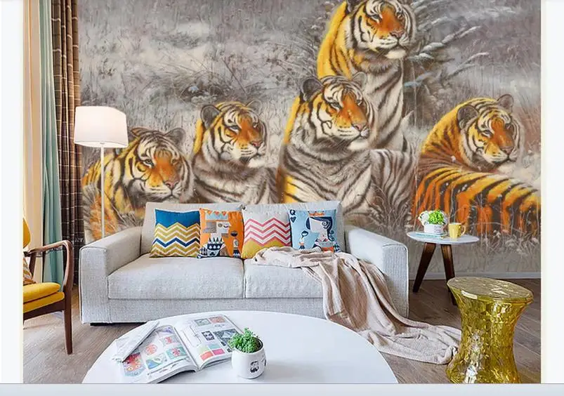 3D настенные фрески дизайн масляная печать тигры детские обои Современная