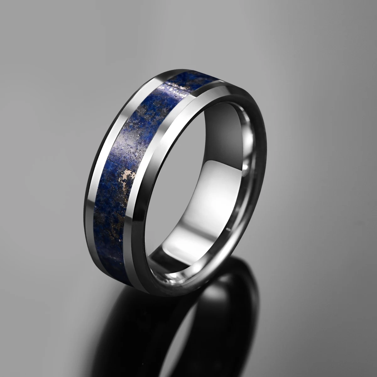 BONLAVIE 8mm Tungsten Carbide Ring Wedding Engagement SteelInlaid Lapis Lazuli Steel Men's | Украшения и аксессуары