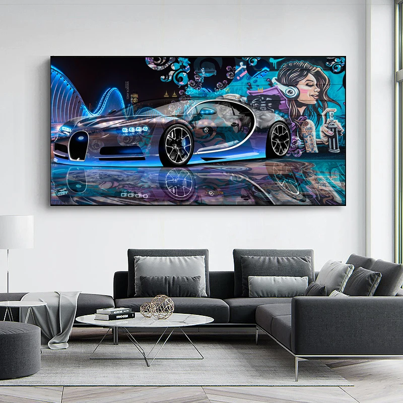 

Graffiti Sports Car Street Art Canvas Print Painting Fashion Morden Wall Picture Living Room Bedroom Home Decoration Poster