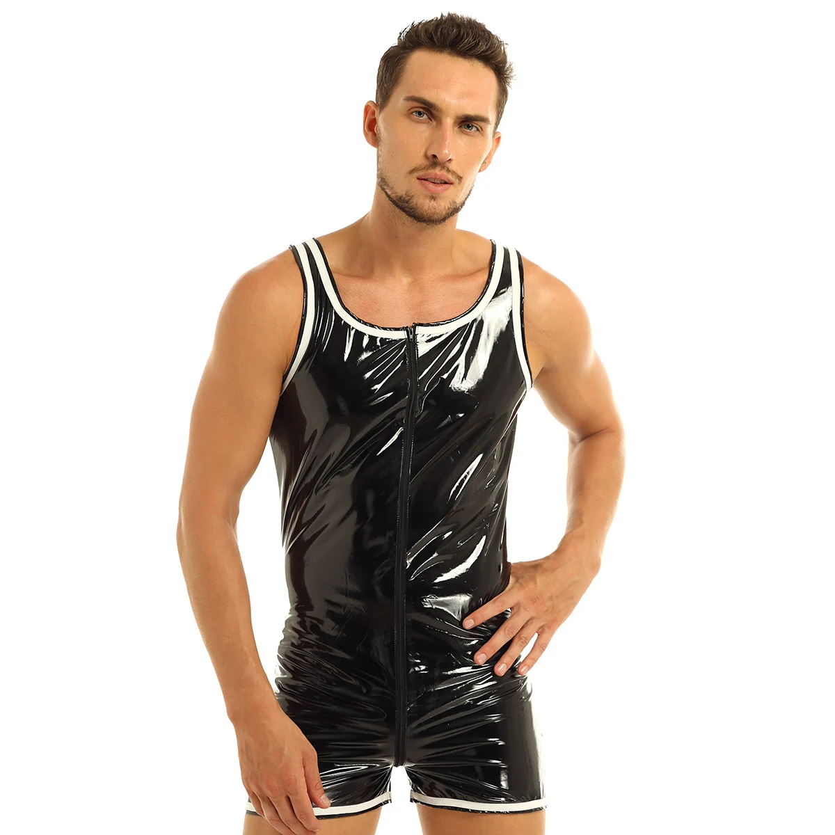IEFiEL, мужское нижнее белье, сексуальная клубная одежда, Wetlook, панк, бодибилдинг, передняя молния, боксеры, трусы, трико, боди, костюмы, вечерние, комбинезон