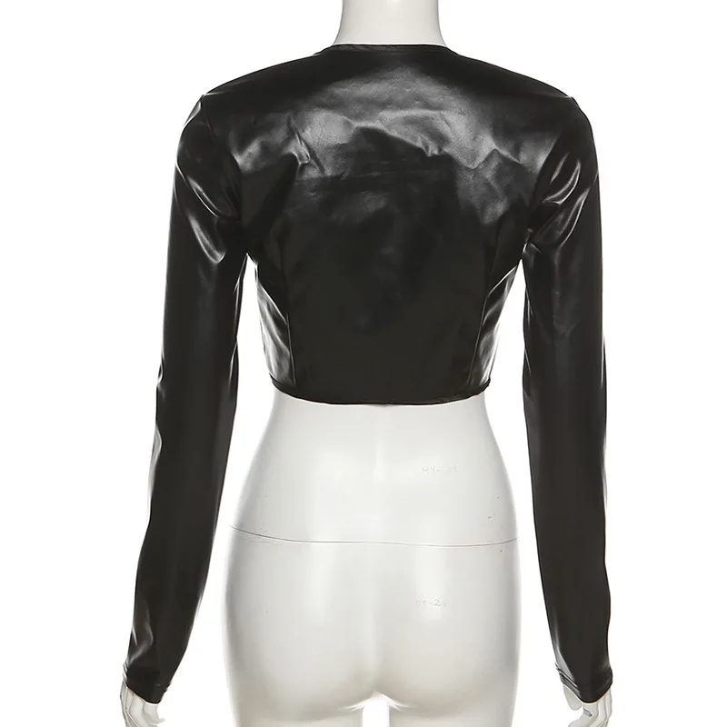 Женская футболка из ПУ кожи с длинным рукавом и квадратным вырезом | одежда