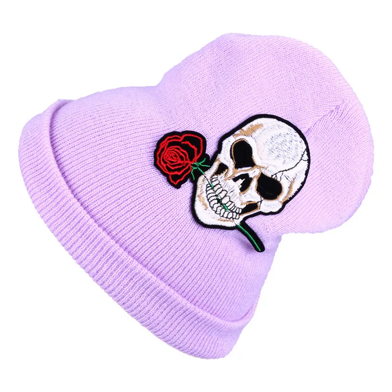 Новое модное платье с цветочным принтом с вышивкой вязаные skullies для мужчин и женщин, с героями мультфильмов, повседневная одежда, шапка зимняя теплая обувь для детей; мягкая хлопковая кепка головные уборы skullies - Цвет: light pink