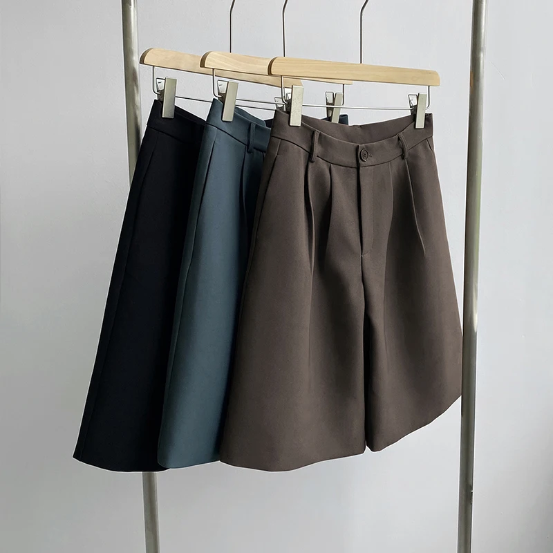 

High-Waist Straight-Leg Suit Pants Women Fashion Loose Five-Point Suit Pants Woman Casual Solid Slimming Pants Ladies 2021
