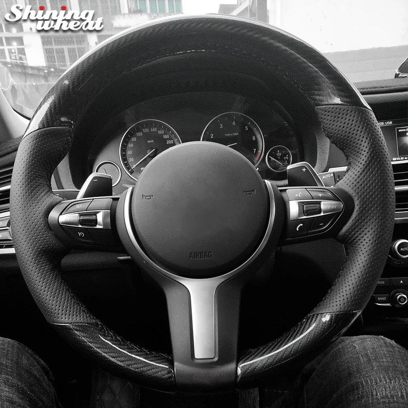 

Shining wheat PU Carbon Fiber Genuine Leather Steering Wheel Cover for BMW F33 428i 2015 F30 320d 328i 330i 2016 M3 M4 2014-2016